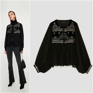 zara black embroidered jacket